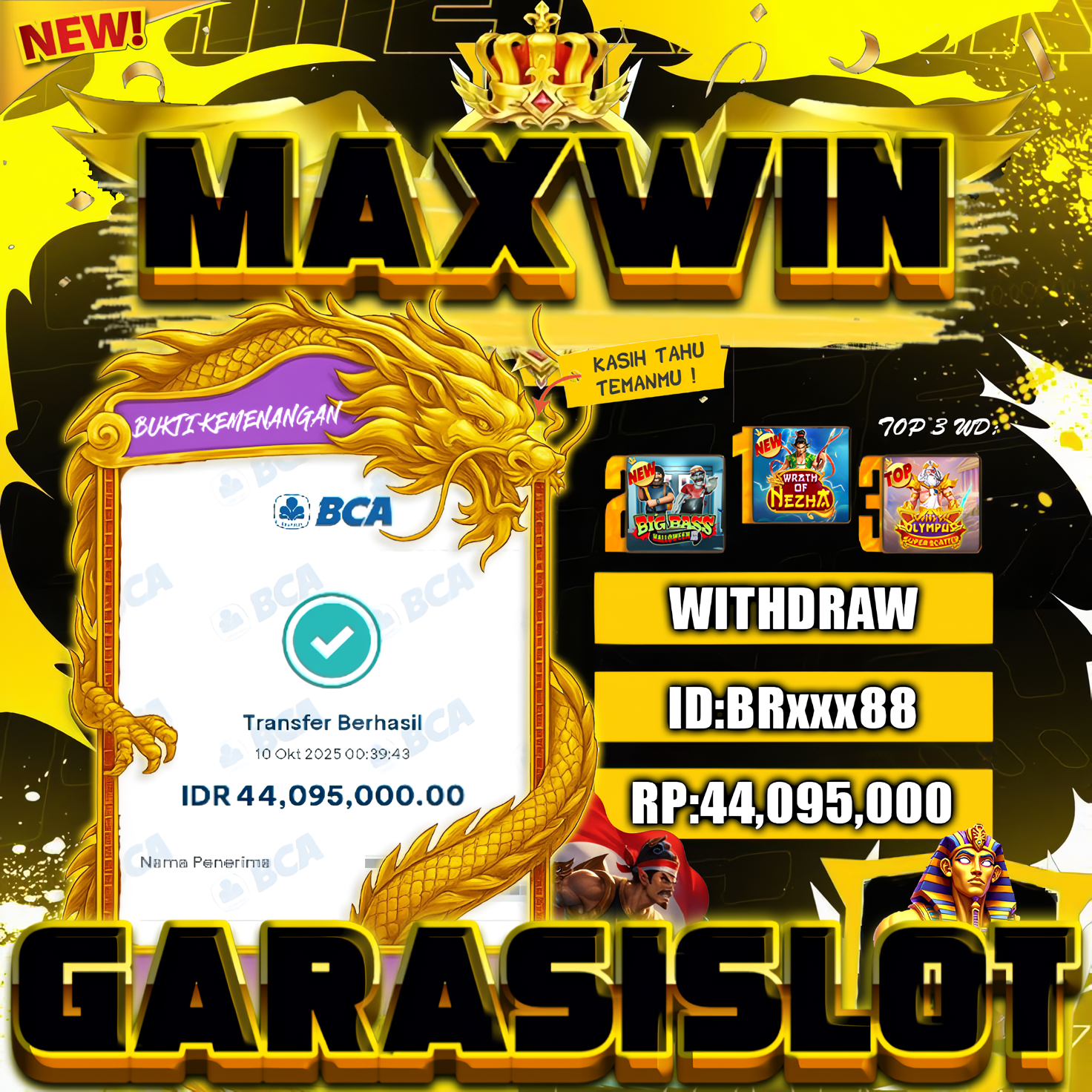 BUKTI KEMENAGAN GAME SLOT Wrath of Nezha DI GARASISLOT